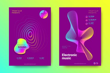 Müzik poster seti dalga çizgileri ve distorsiyon.