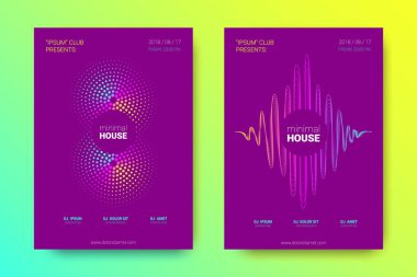 Müzik poster seti dalga çizgileri ve distorsiyon.