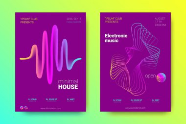 Müzik poster seti dalga çizgileri ve distorsiyon.