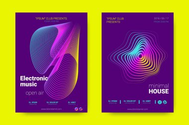 Müzik posterler dalga çizgileri ve distorsiyon.