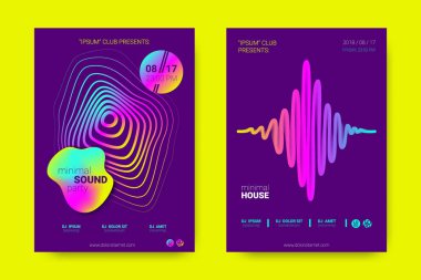 Müzik posterler dalga çizgileri ve distorsiyon.