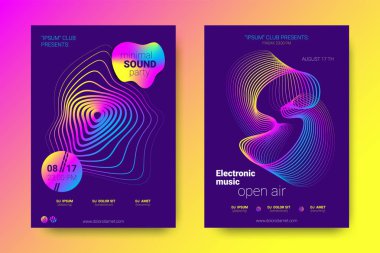 Müzik posterler ekolayzer ve dalga renkli çarpık çizgili.