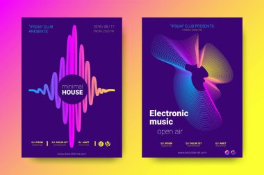 Müzik posterler ekolayzer ve dalga renkli çarpık çizgili.