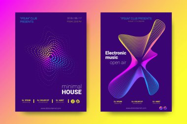 Müzik posterler ekolayzer ve dalga renkli çarpık çizgili.