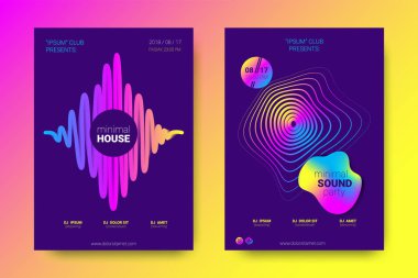 Müzik posterler ekolayzer ve dalga renkli çarpık çizgili.