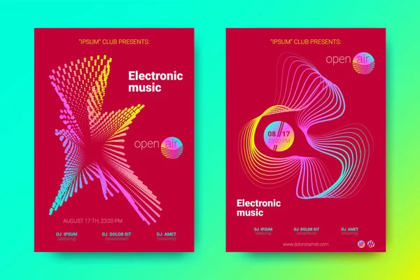 Renkli müzik afişlerin dalgalar ve çarpık mermi ile.