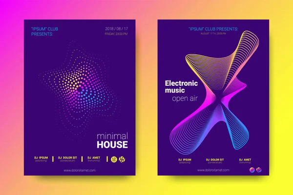 Müzik posterler ekolayzer ve dalga renkli çarpık çizgili.