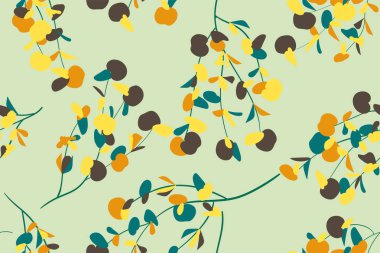 Parlak çiçek Seamless modeli. Vektör Okaliptüs yaprakları ve güzel öğeleri. Renkli botanik yaz arka plan. Düğün tasarım, baskı, tekstil, kumaş, kağıt çiçek Seamless modeli