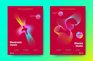 Renkli müzik afişlerin dalgalar ve çarpık mermi ile.