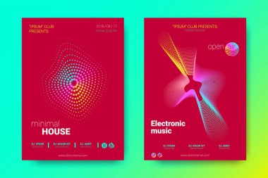 Renkli müzik afişlerin dalgalar ve çarpık mermi ile.