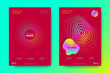 Renkli müzik afişlerin dalgalar ve çarpık mermi ile.