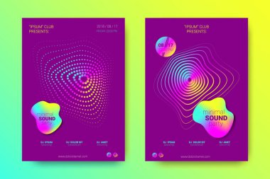 Müzik poster seti dalga çizgileri ve distorsiyon.