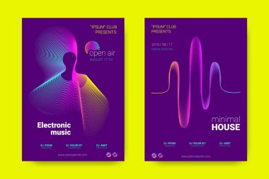 Müzik posterler dalga çizgileri ve distorsiyon.