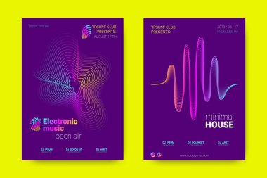 Müzik posterler dalga çizgileri ve distorsiyon.