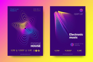 Müzik posterler ekolayzer ve dalga renkli çarpık çizgili.