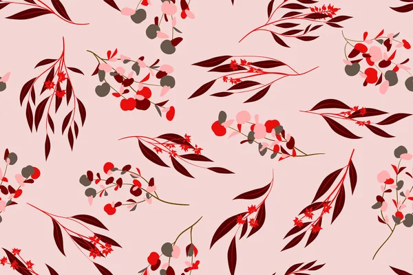 Ljusa sömlös blommönster. Vector Eucalyptus blad och vackra Blossom element. Färgglada botaniska sommaren bakgrund. Sömlös blommönster för bröllop Design, Print, textil, tyg, papper — Stock vektor