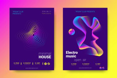 Müzik posterler ekolayzer ve dalga renkli çarpık çizgili.