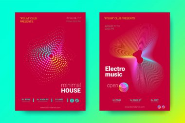 Renkli müzik afişlerin dalgalar ve çarpık mermi ile.