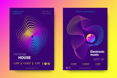 Müzik posterler ekolayzer ve dalga renkli çarpık çizgili.