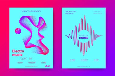 Equalizer'ı ve dalga renkli bozuk mermi ile müzik el ilanları.