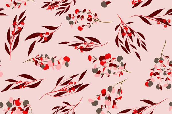 Modèle sans couture floral lumineux. Feuilles d'eucalyptus vectorielles et beaux éléments floraux. Fond botanique d'été coloré. Modèle sans couture floral pour la conception de mariage, impression, textile, tissu, papier — Image vectorielle