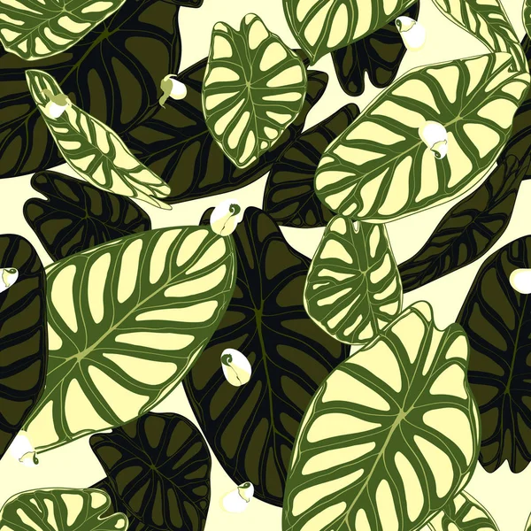 无缝的热带图案。有雨林植物的时髦背景。海的向量叶。天南星科.手写的丛林树叶水彩风格。无缝的纺织品, 织物的异国情调图案. — 图库矢量图片