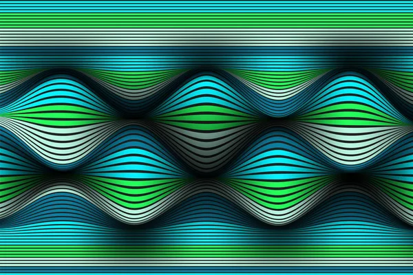 グラデーションと波線。歪んだストライプ表面とトレンディな抽象的な背景。ボリュームと動きの効果を持つ未来的なテンプレート。流れ。歪んだベクトル ストライプ 3 d 抽象化波状. — ストックベクタ
