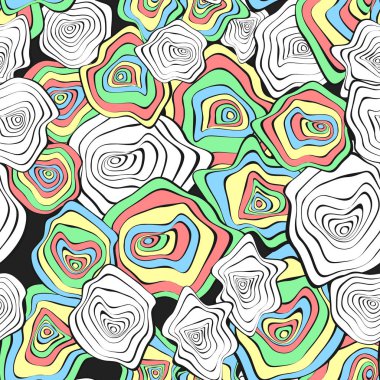 Dalgalı deforme noktalar. Mor arka plan. Bozuk daireler ile Seamless modeli. Vektör Psychedelic illüstrasyon renkli mermi. Dalga Dikişsiz desen kumaş, tekstil, kumaş tasarımı için.