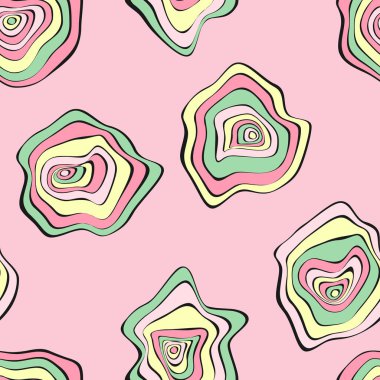 Dalgalı bozuk mermi. Deforme daireler ile Seamless modeli. Arka plan Pastel renk tasarımı. Vektör Psychedelic illüstrasyon renkli nokta ile. Dalga Seamless modeli için kumaş, tekstil