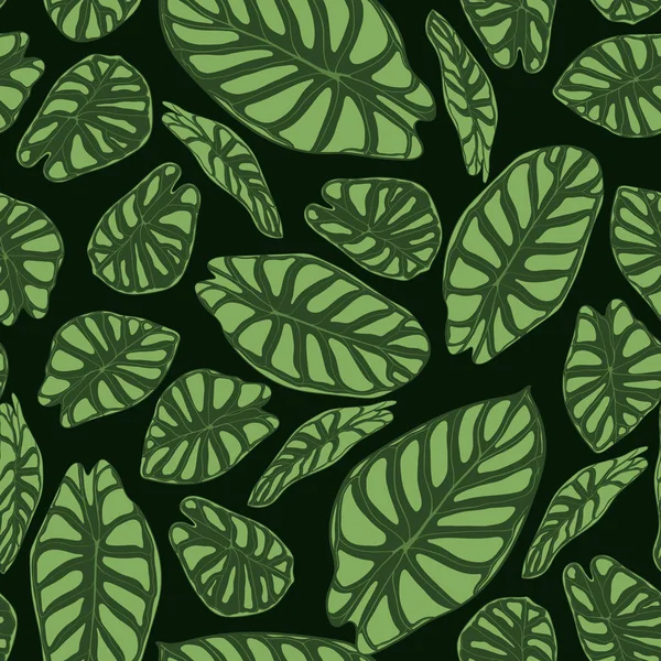 완벽 한 열 대 패턴입니다. 열 대 우림 식물 유행 배경입니다. Alocasia의의 벡터 잎 Araceae입니다. 수채화 스타일에서 정글 단풍 손으로. 섬유, 직물에 대 한 원활한 이국적인 패턴. — 스톡 벡터