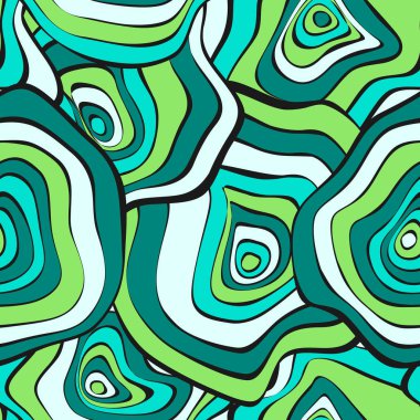 Elle çizilmiş dalgalı daireler. Etnik tarzda arka plan sorunsuz. Vektör deforme mermi ile Psychedelic desen. Dalga Dikişsiz desen kumaş, tekstil, kumaş tasarımı için. Bozulma, noktalar.