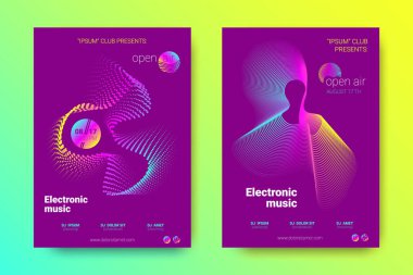 Müzik poster seti dalga çizgileri ve distorsiyon.