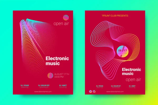 Renkli müzik afişlerin dalgalar ve çarpık mermi ile.