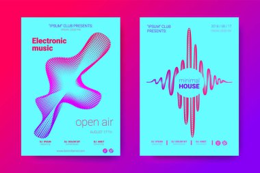 Equalizer'ı ve dalga renkli bozuk mermi ile müzik el ilanları.