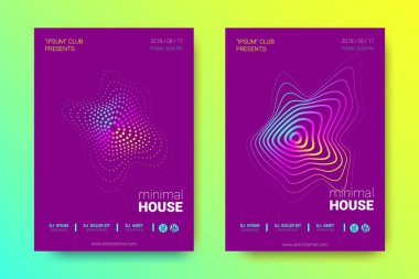 Müzik poster seti dalga çizgileri ve distorsiyon.