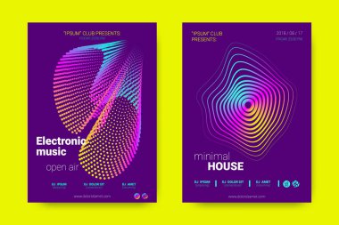 Müzik posterler dalga çizgileri ve distorsiyon.