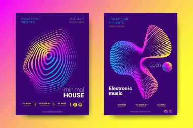 Müzik posterler ekolayzer ve dalga renkli çarpık çizgili.