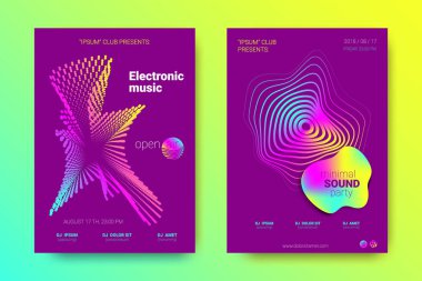 Müzik poster seti dalga çizgileri ve distorsiyon.