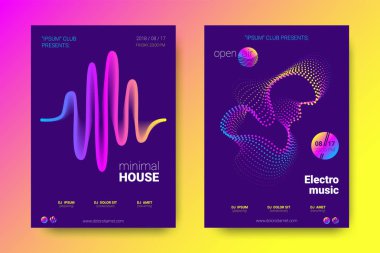 Müzik posterler ekolayzer ve dalga renkli çarpık çizgili.