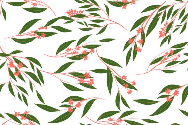 Okaliptüs yaprakları ile sonbahar Seamless modeli. Yeşillik doğal dalları. Dekoratif arka planda Vintage tarzı. Kumaş, tekstil, ambalaj kağıdı, bez, elbise, sorunsuz okaliptüs Desenini Yazdır.