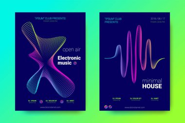 Müzik el ilanları seti dalga çizgileri ve distorsiyon.