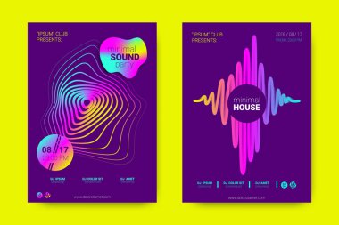 Müzik posterler dalga çizgileri ve distorsiyon.