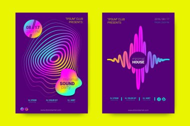 Müzik posterler dalga çizgileri ve distorsiyon.