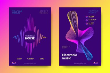 Müzik posterler ekolayzer ve dalga renkli çarpık çizgili.