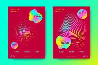 Renkli müzik afişlerin dalgalar ve çarpık mermi ile.