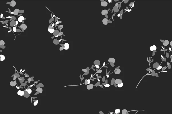 Eucalyptus vecteur. Modèle sans couture monochrome avec feuilles vectorielles, branches et élément floral. Fond élégant pour la conception de mariage rustique, tissu, textile, robe. Eucalyptus vecteur dans le style vintage — Image vectorielle