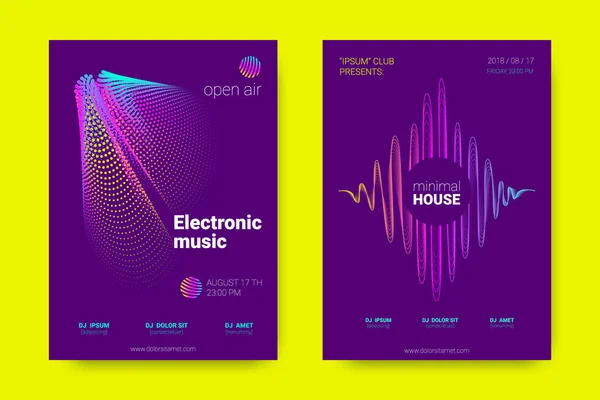 Muziek Posters met Wave lijnen en vervorming. — Stockvector