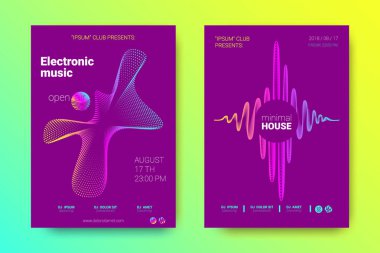 Müzik poster seti dalga çizgileri ve distorsiyon.