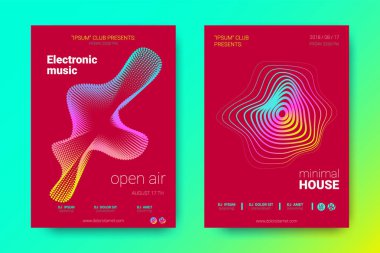 Renkli müzik afişlerin dalgalar ve çarpık mermi ile.