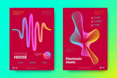 Renkli müzik afişlerin dalgalar ve çarpık mermi ile.